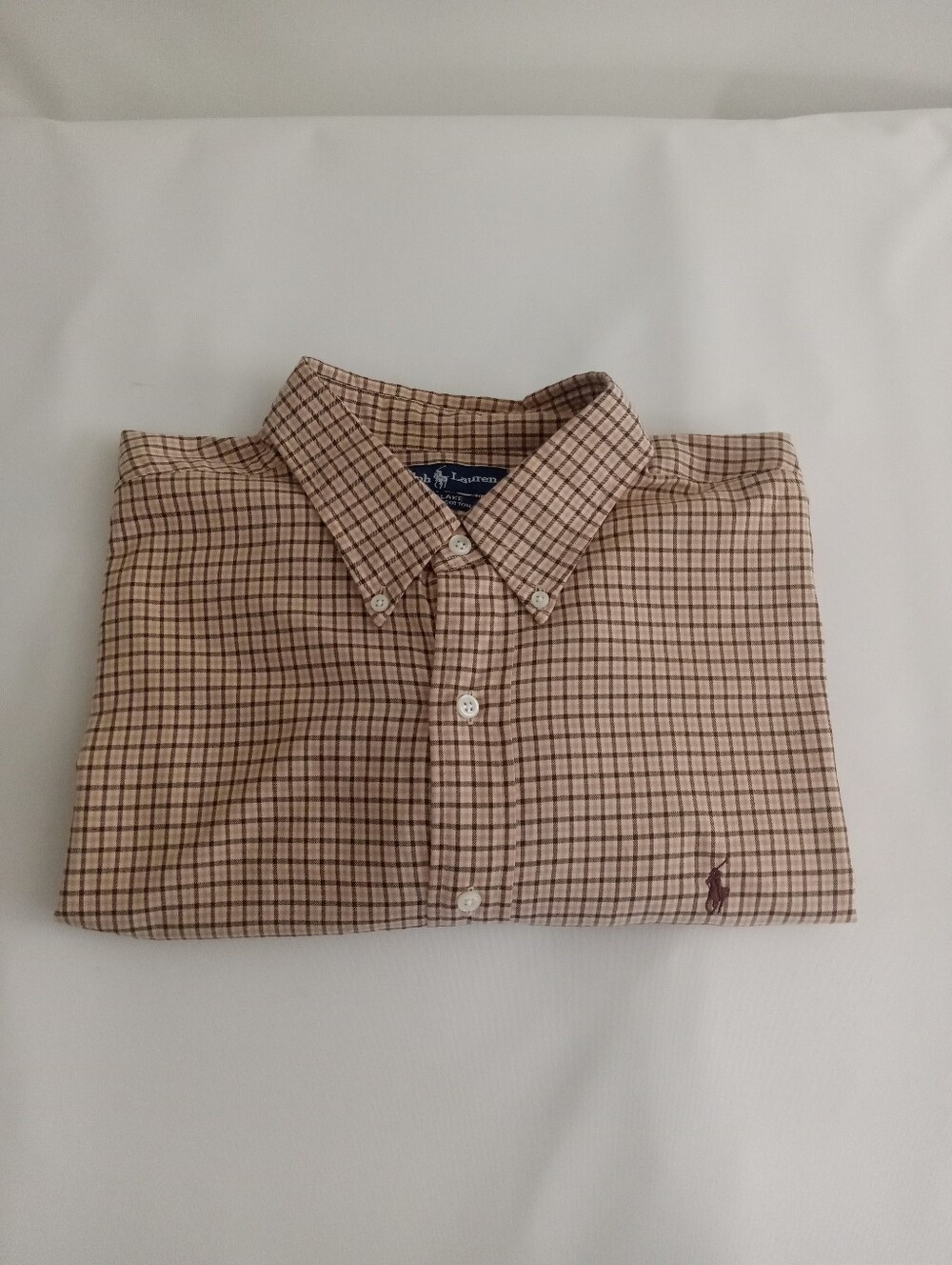 Ralph Lauren Blake Mens Sz XL Gingham Button Down Shirt Tan & Black Cotton